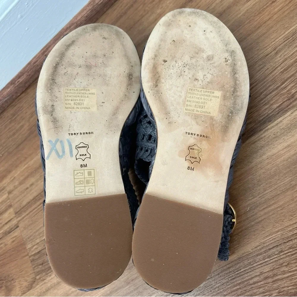 Tory Burch Raffia Canvas Crochet Trim Platform Slingback Espadrilles Sandals